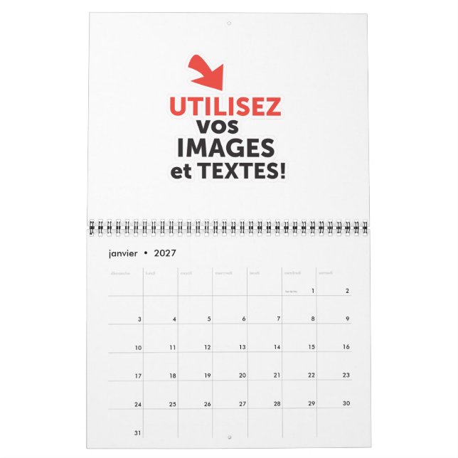 Calendario Imprima sus diseños en línea en francés (Jan 2027)