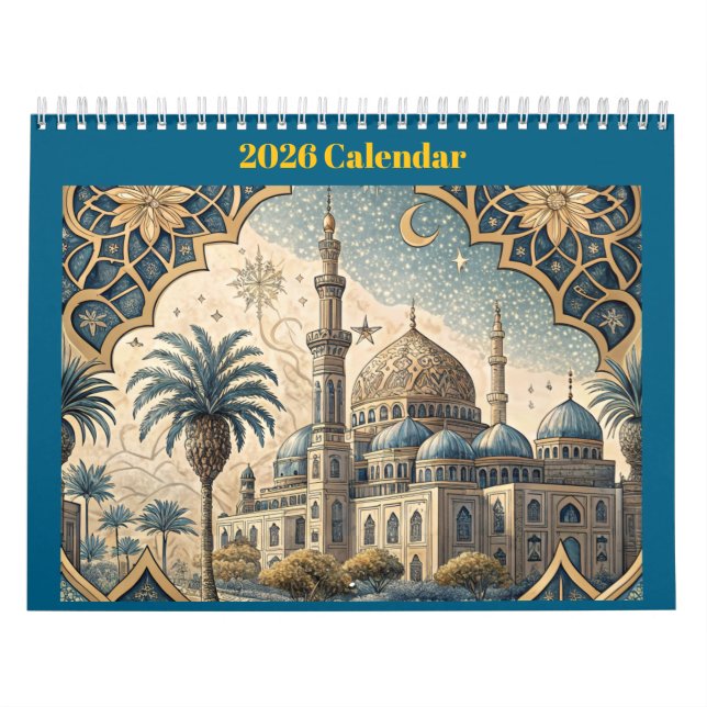 Calendario inglés 2026 con diseños islámicos/citas (Tapa)