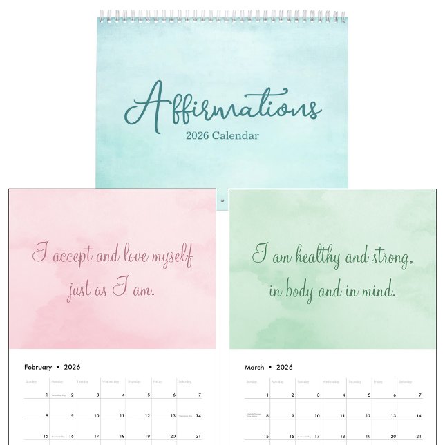 Calendario Inspirational Affirmations Quotes Watercolor 2026 (Subido por el creador)