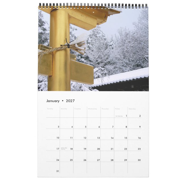 Calendario Japón en oro (Jan 2027)