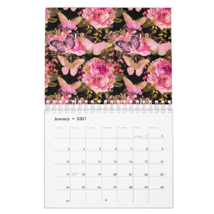 Calendario Jardín de Rosas Mariposa Floral Flor Bonito Estéti
