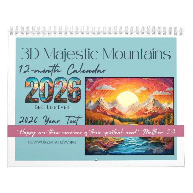 Calendario JW 2026 Year Text -3D Majestic Mountain 12-month (Tapa)