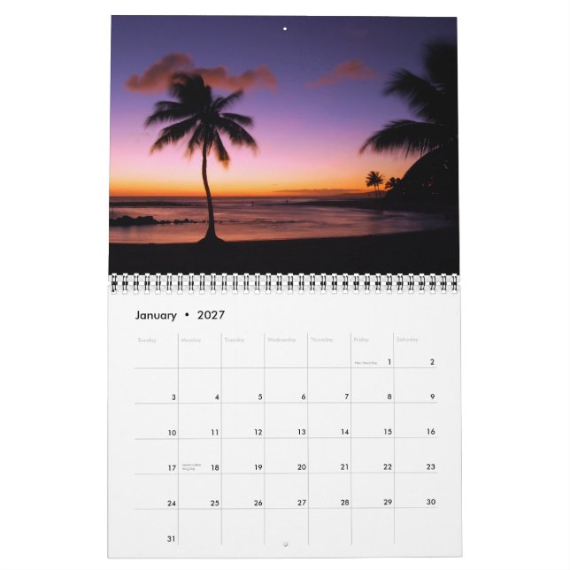 Calendario Kauai, Hawaii Sunsets & Sunrises (Jan 2027)