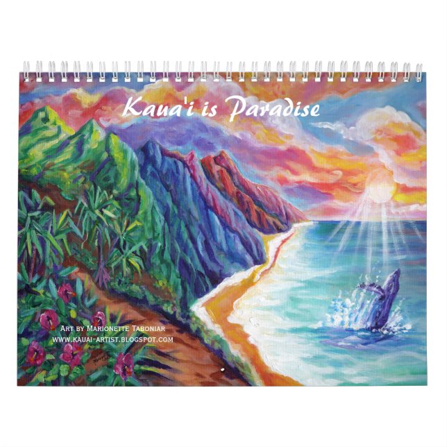 Calendario Kauai is Paradise Hawaii Art Calendar  (Tapa)