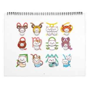 Calendario Kawaii Zodiac Cat Rótulo