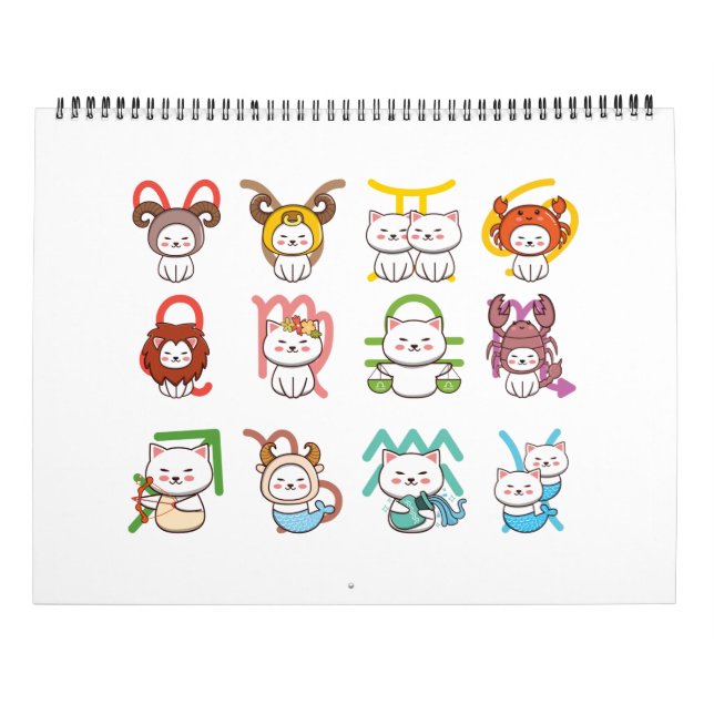 Calendario Kawaii Zodiac Cat Rótulo (Reverso)