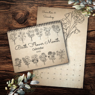Calendario Kraft Boho Flor del Mes de Nacimiento