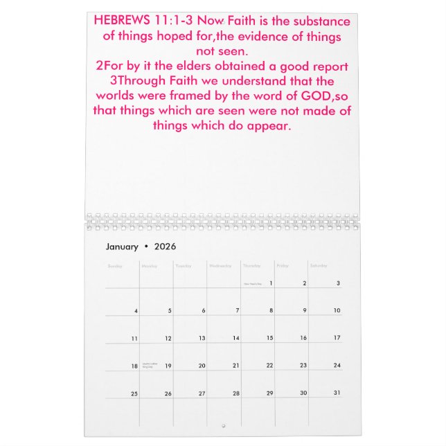 Calendario La fe viene oyendo la palabra de DIOS. (Jan 2026)