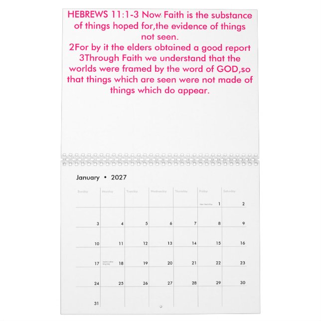 Calendario La fe viene oyendo la palabra de DIOS. (Jan 2027)