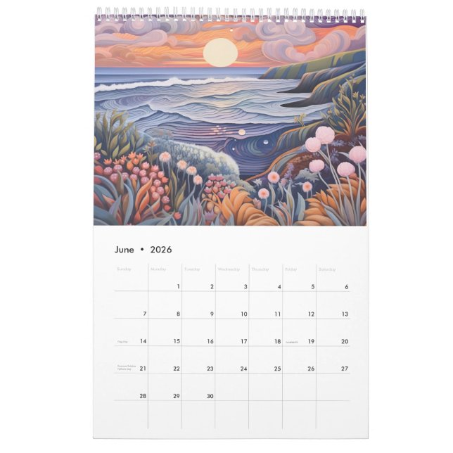 Calendario La magnífica playa de la costa Pastel (Jun 2026)