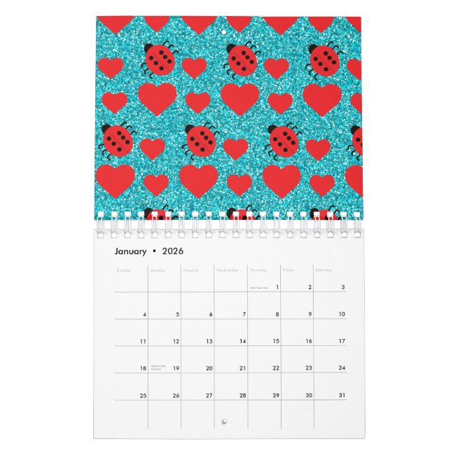 Calendario Ladybugs Lucky Insect Red Hearts Black Polka Dots (Jan 2026)