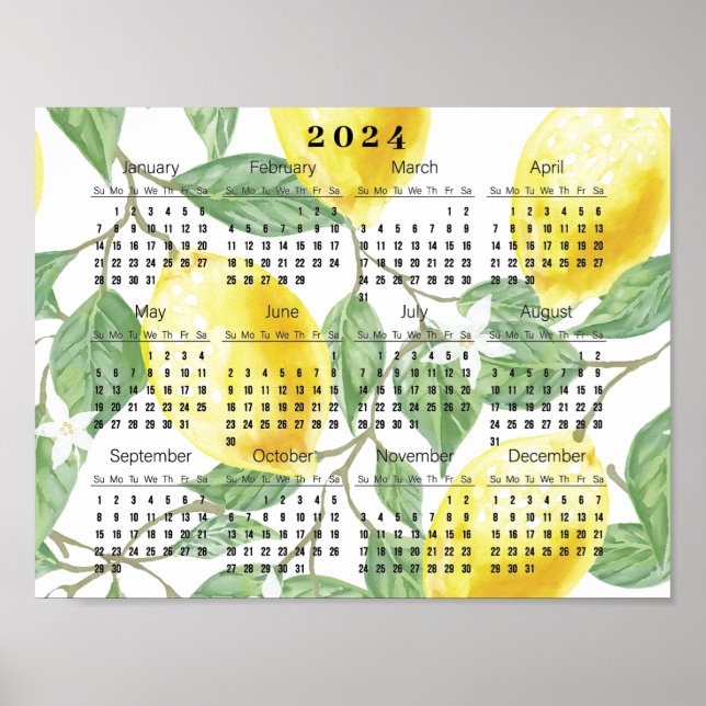 Calendario Lemones y Hojas 2024 Póster (Frente)