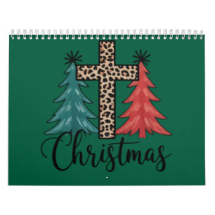 Calendario Leopardo Cruz Árboles de Navidad Cristianos 