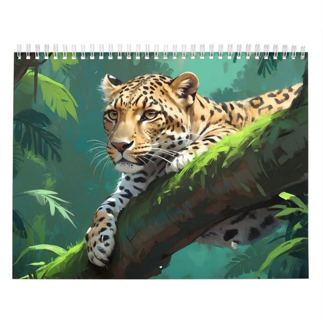 Calendario Leopardo realista en la jungla arte animal (Tapa)