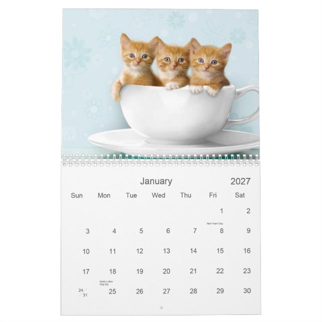 Calendario lindo del gatito (Jan 2027)