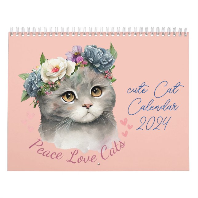 Calendario lindo gato con amor y paz (Tapa)