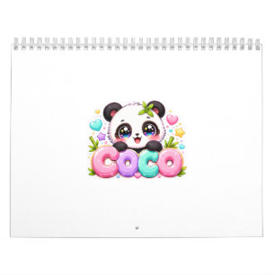 Calendario Lindo Kawaii Coco Panda Nombre Pastel Rosa Brillan