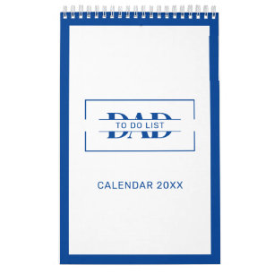 Calendario Listas de tareas con monograma azul moderno 11” x