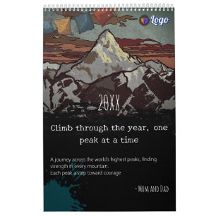 Calendario Logotipo de arte Verde azulado de montaña y motiva