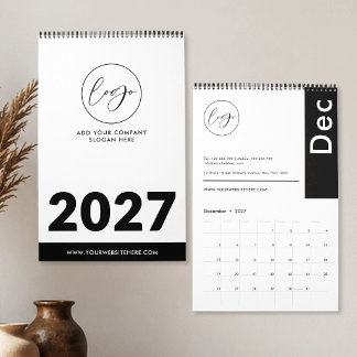 Calendario Logotipo Empresarial Minimalista en Negro y Blanco