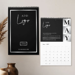 Calendario Logotipo empresarial negro y plateado personalizad