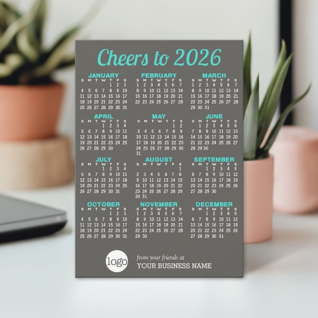 Calendario, logotipo moderno tarjeta de vacaciones (2026 Calendar on a Holiday Card)