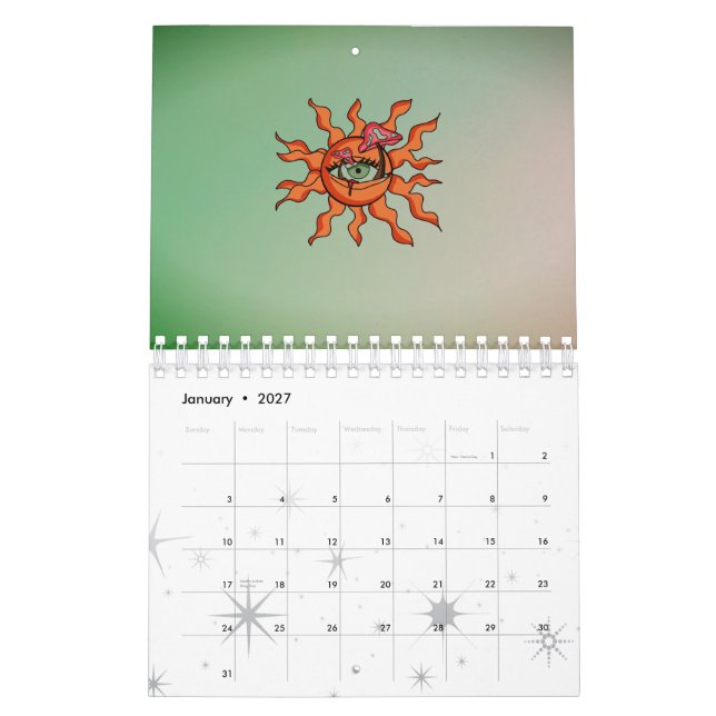 Calendario Los rayas de champiñones que dan el sol (Jan 2027)