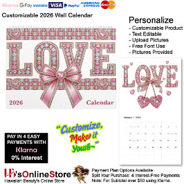 Calendario Love & Hearts Theme 12 Month 2026 Wall