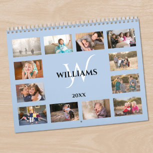 Calendario Luz Azul Nombre Monograma Moderno Foto Personaliza