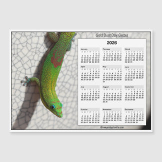 Calendario Magnético 2026 5x7 Gecko Dorado del Día