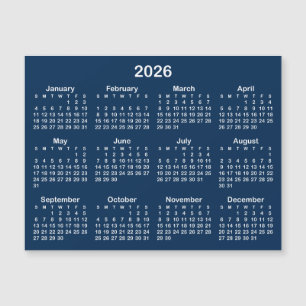 Calendario Magnético 2026 Azul Marino y Blanco