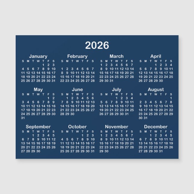 Calendario Magnético 2026 Azul Marino y Blanco (Anverso)