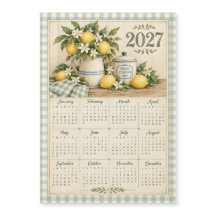 Calendario Magnético 2027 - Gingham y Limón Vintag