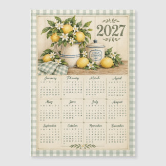 Calendario Magnético 2027 - Gingham y Limón Vintag