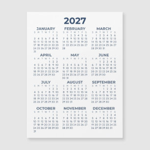 Calendario Magnético Azul Marino Simple Elegante 2