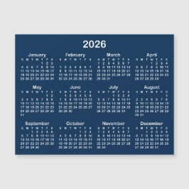 Calendario magnético azul y blanco 2026 de la Mari