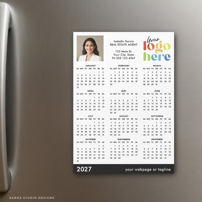 Calendario Magnético Básico Moderno de Foto Logo 2 (Magnetic card is shown in 5 x 7 inches. Customize and choose size.)