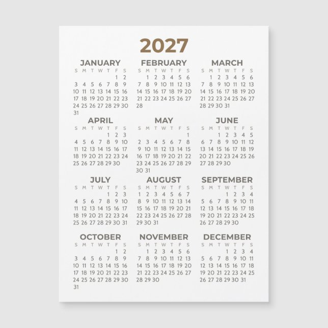 Calendario Magnético Básico Simple Marrón Beige 20 (Anverso)