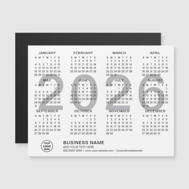 Calendario Magnético Blanco de Negocios Personaliz (Anverso/Reverso)