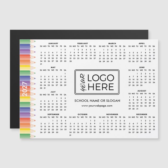 Calendario Magnético Colorido da Escola 2027 (Anverso/Reverso)