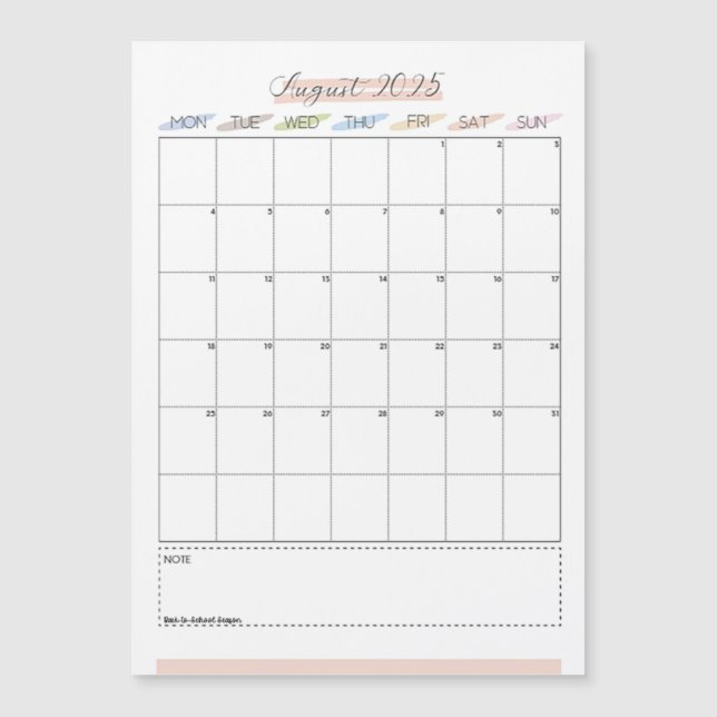 Calendario magnético de agosto de 2025 (Anverso)