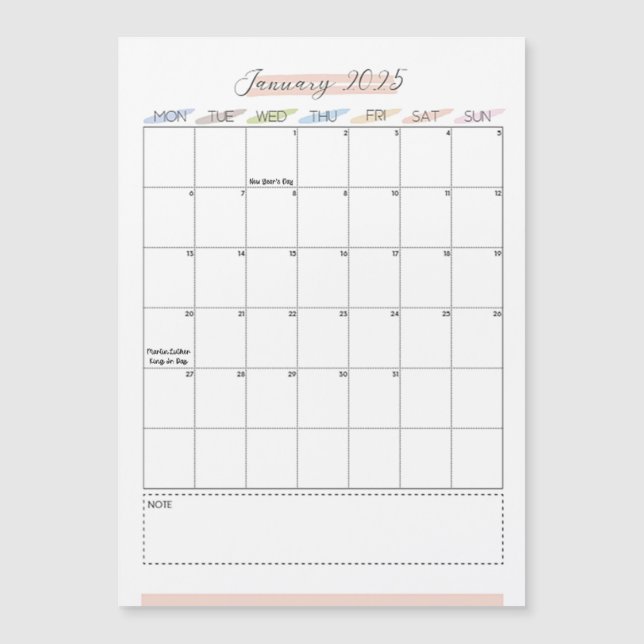 Calendario magnético de enero de 2025 (Anverso)