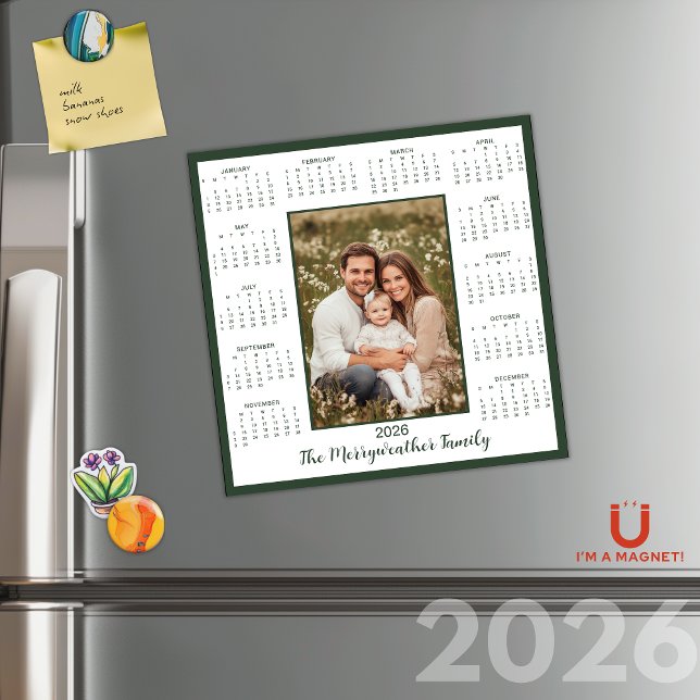 Calendario magnético de fotografía verde forestal  (2026 Forest Green Photo Magnetic Calendar)