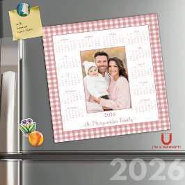 Calendario magnético de fotos de Gingham Rosa 2026