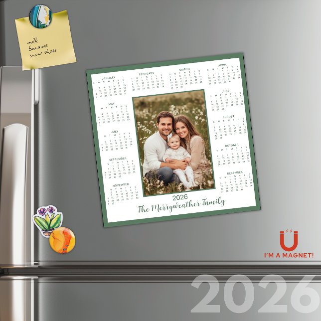 Calendario magnético de fotos verdes de la sabana  (2026 Sage Green Photo Magnetic Calendar)