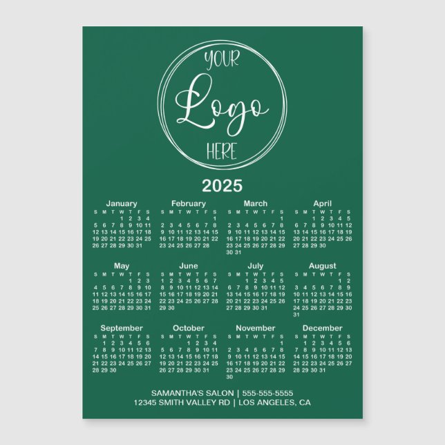 Calendario magnético de Hunter Green and White 202 (Anverso)