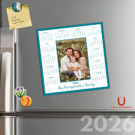 Calendario magnético de la foto azul Verde azulada