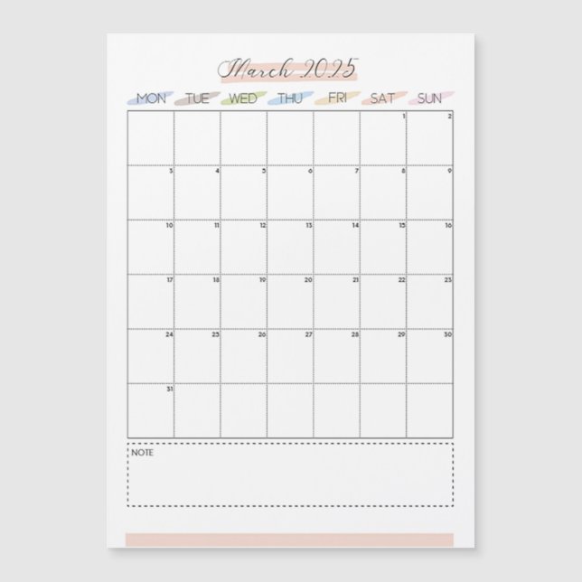 Calendario magnético de marzo de 2025 (Anverso)