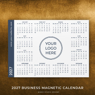 Calendario Magnético de Negocios Azul Blanco Logo
