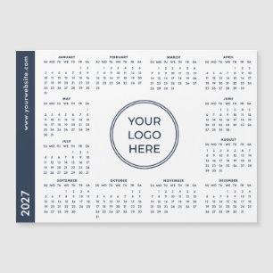 Calendario Magnético de Negocios Azul Blanco Logo 